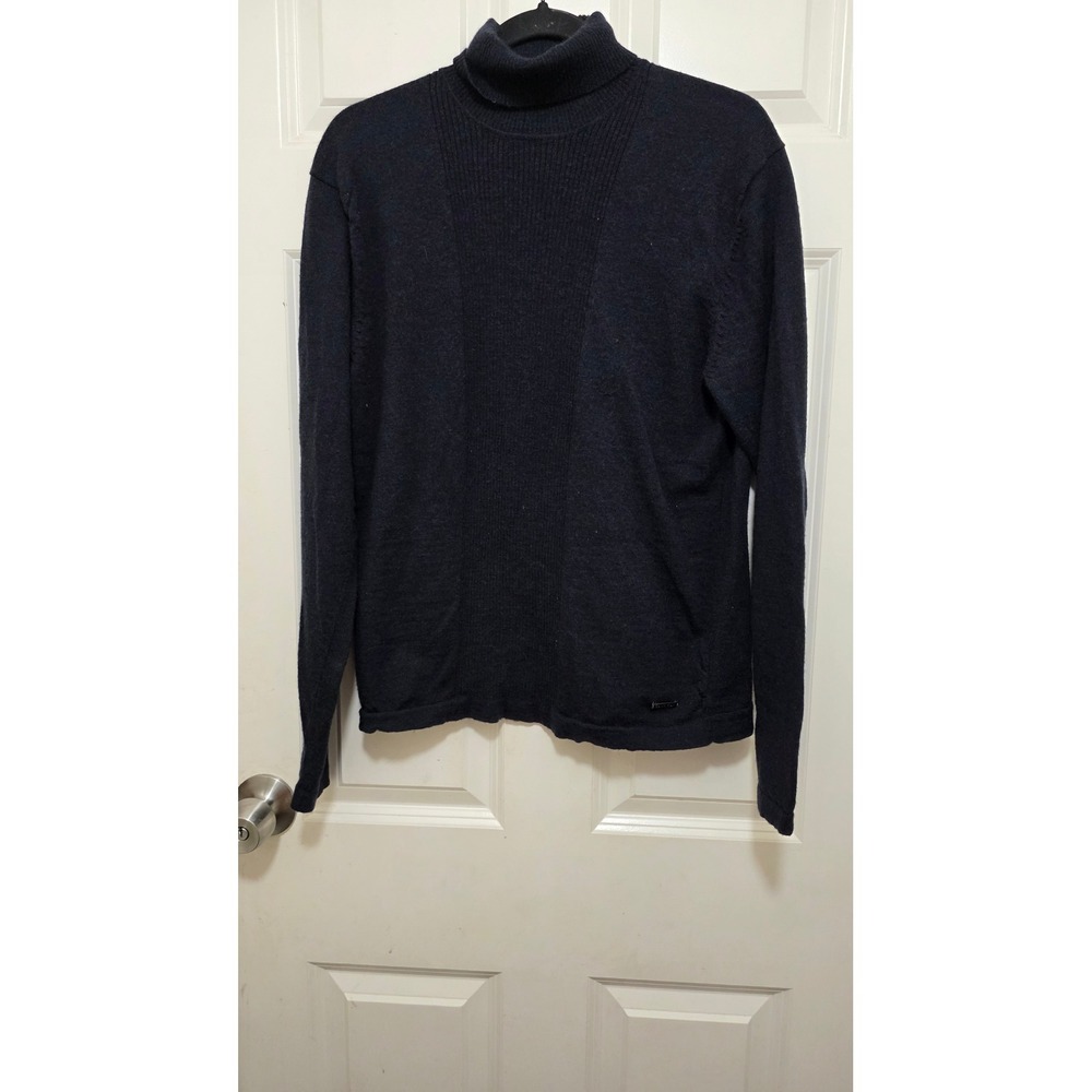 Calvin Klein Turtleneck Sweater Mens Small Navy Blue Extra Fine Merino Wool Knit